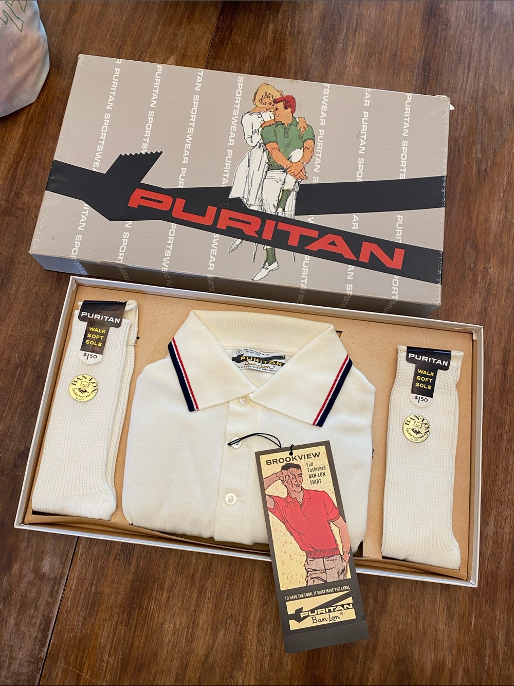 Vintage PURITAN Ban-Lon Shirt and Sock Set New in Box!!!